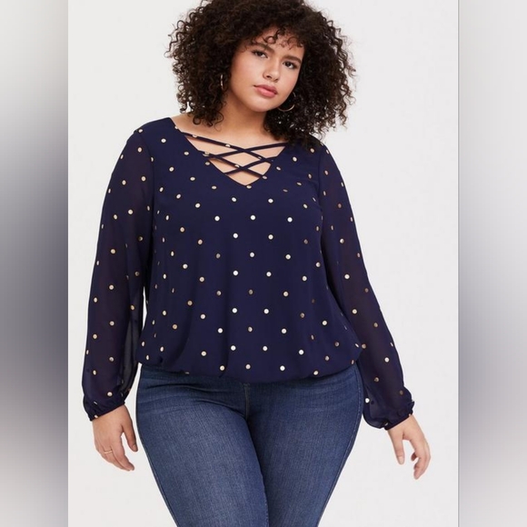 Torrid Chiffon Lattice Blouse - Picture 2 of 8